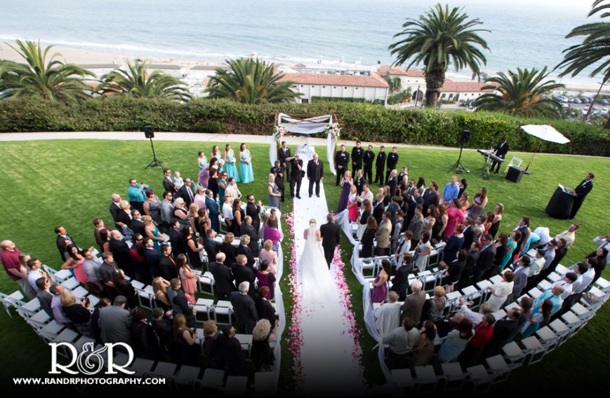 The view from above of the beautiful ceremony overlooking the ocean